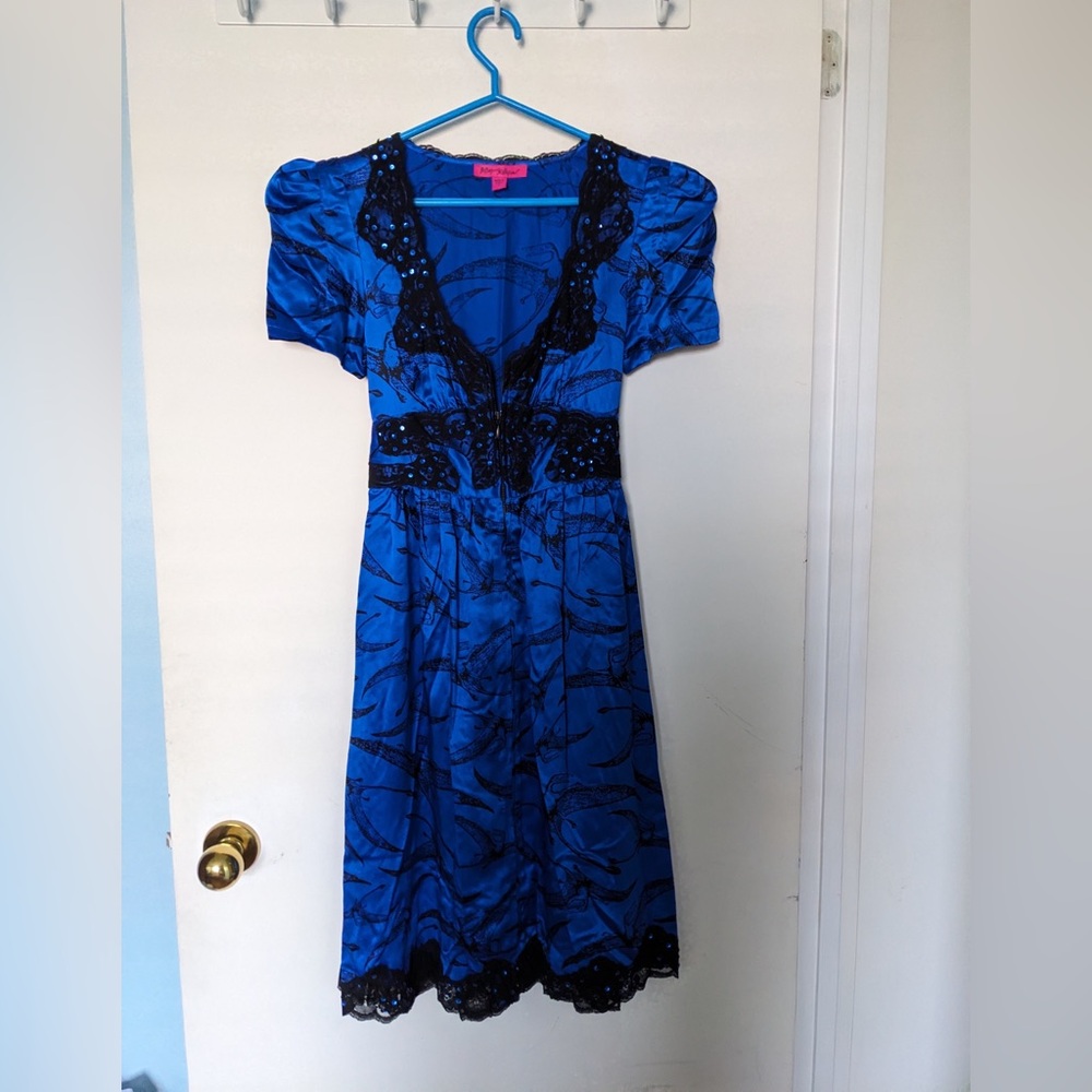 Vintage Betsey Johnson Blue and Black Maxi Dress size 2
